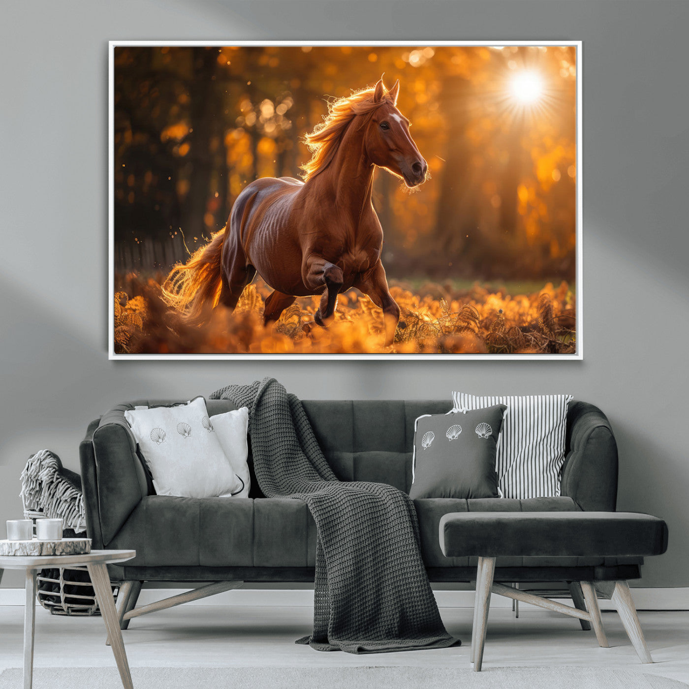 -Running Horse Sunset Forest Wall Art Canvas Print