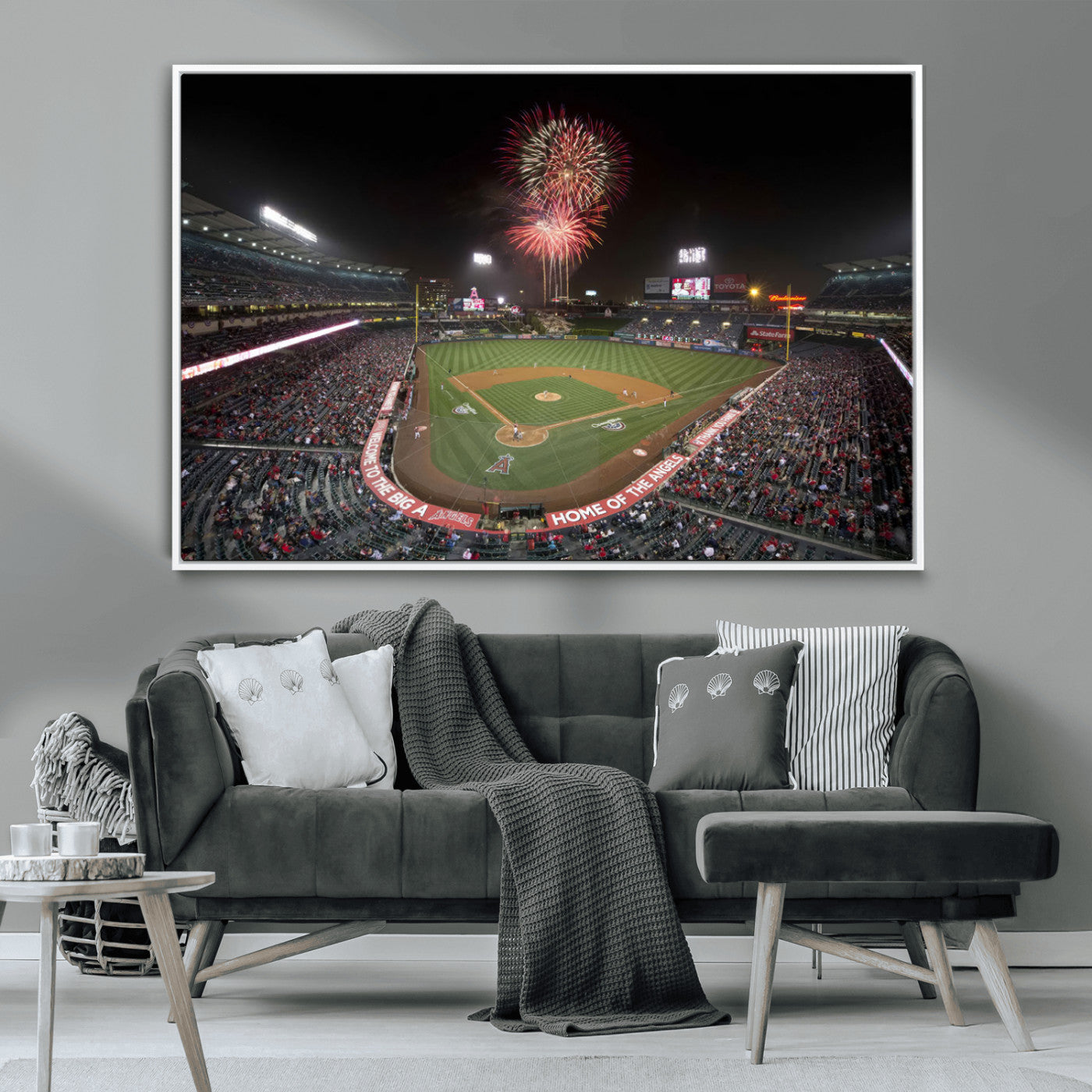 MGV-FC-36X24 - Fireworks at Angel Stadium – Los Angeles Angels Night Game Canvas Print, Framed, Ready to Hang