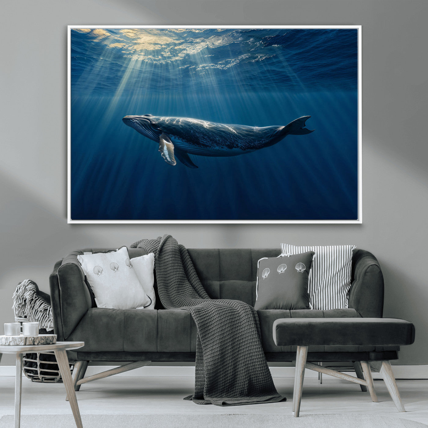 -Whale under Ocean Wall Art Canvas Print