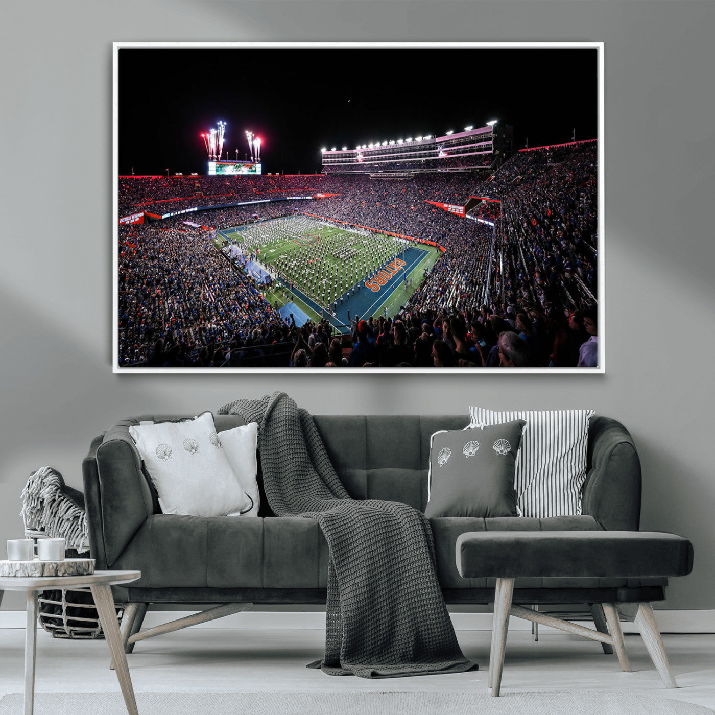 MGV-FC-36X24 - Ben Hill Griffin Stadium Night Game Triple Canvas Wall Art - Florida Gators Football Match
