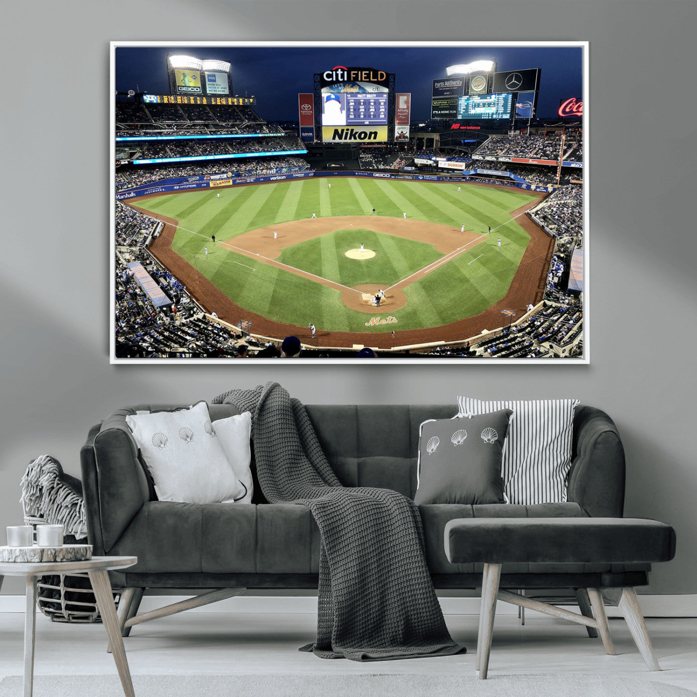 MGV-FC-36X24 - Citi Field Wall Art Print | 3-Panel New York Mets Baseball Stadium Canvas Print | Framed Sports Decor for Living Room, Man Cave, or Office Decor