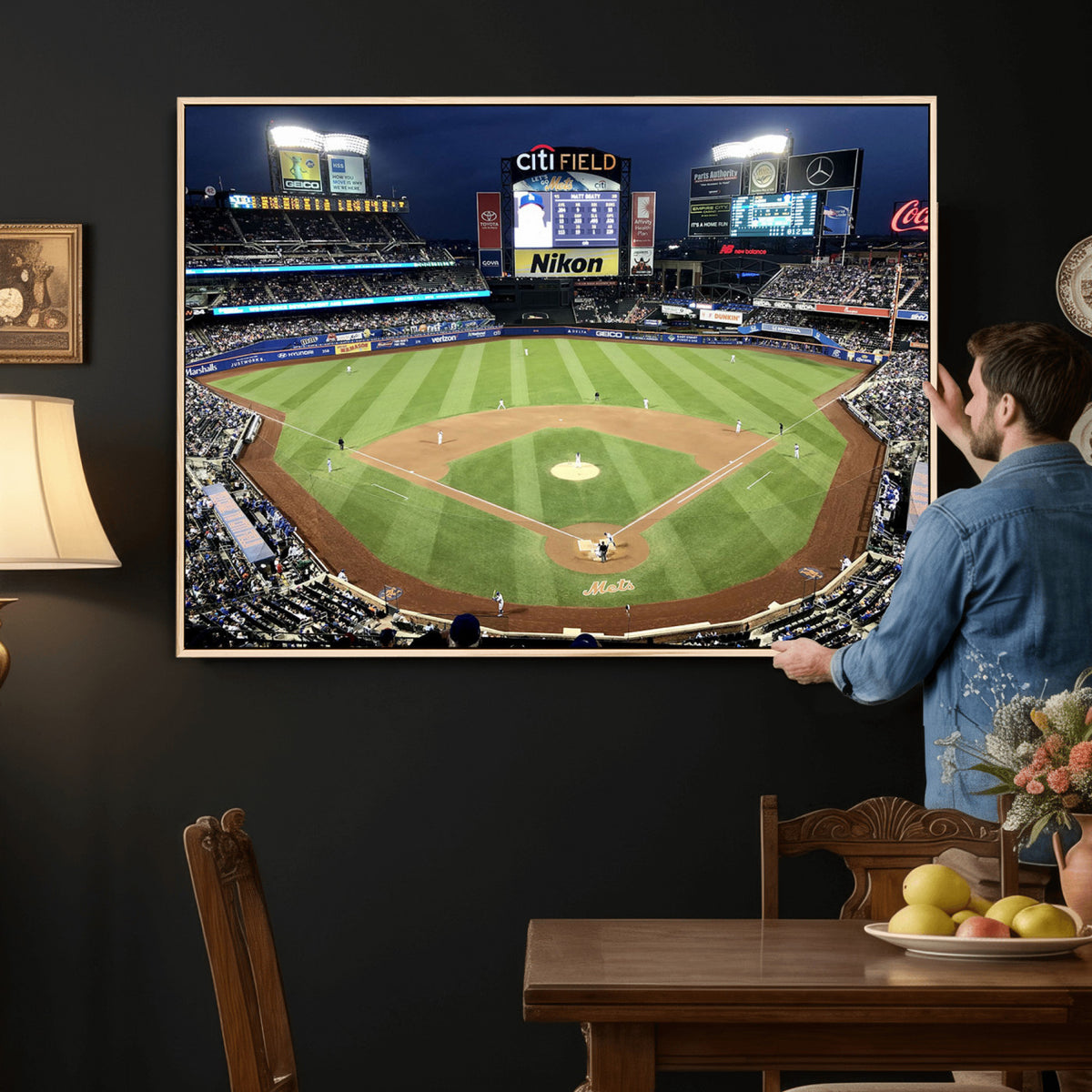 87666-MGV-CV-36X24 - Citi Field Wall Art Print | 3-Panel New York Mets Baseball Stadium Canvas Print | Framed Sports