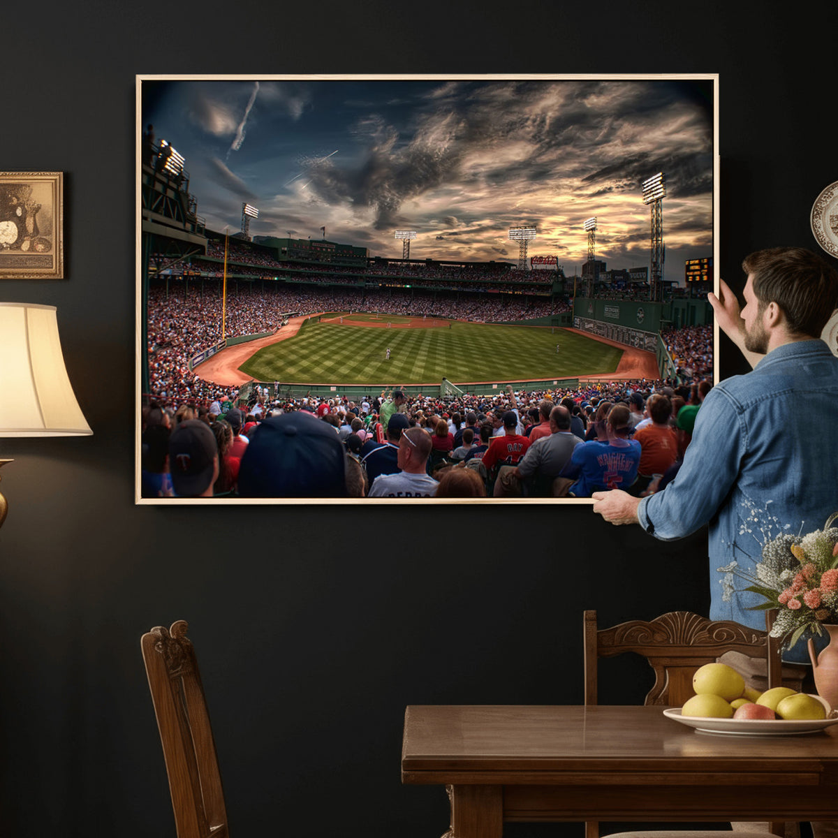 53432-MGV-CV-36X24 - Boston Red Sox Baseball Team Print, Massachusetts Fenway Park Stadium Wall Art Canvas Print