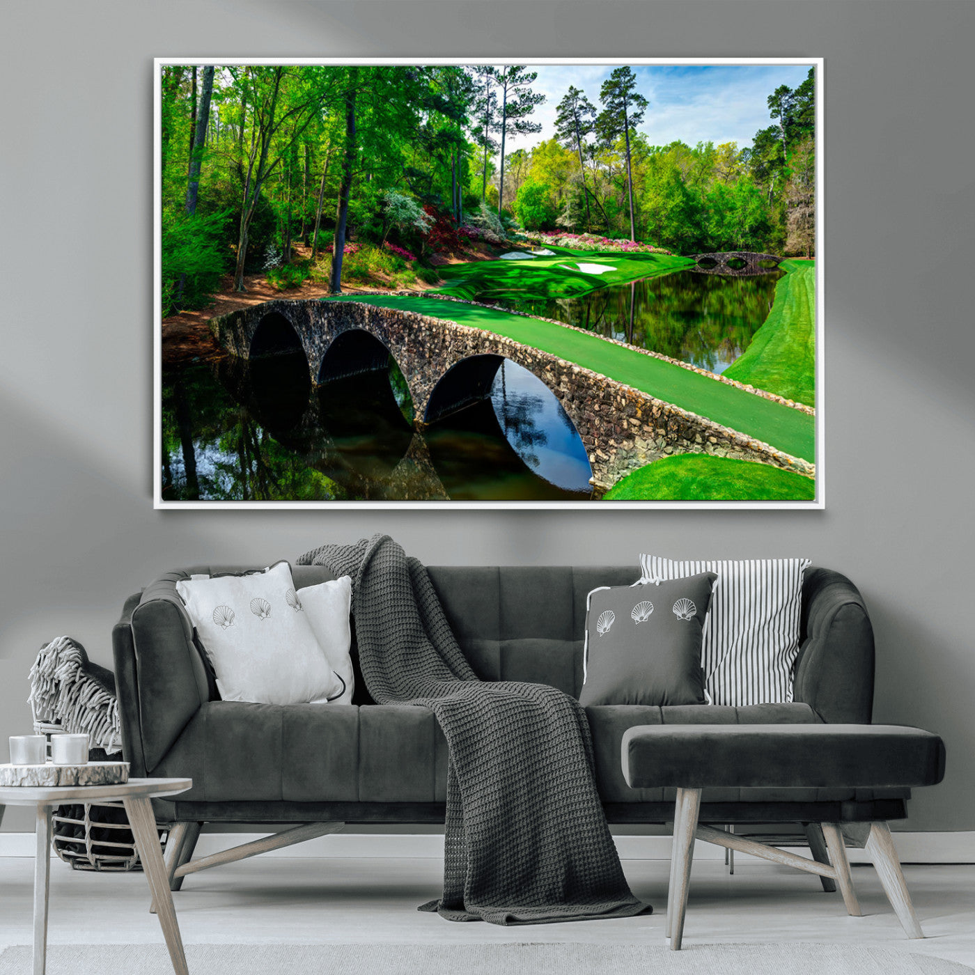 MGV-FC-36X24 - Augusta National Golf Club Wall Art - Panoramic Bridge & Lush Greenery – Premium Framed, Ready-to-Hang Triptych Canvas
