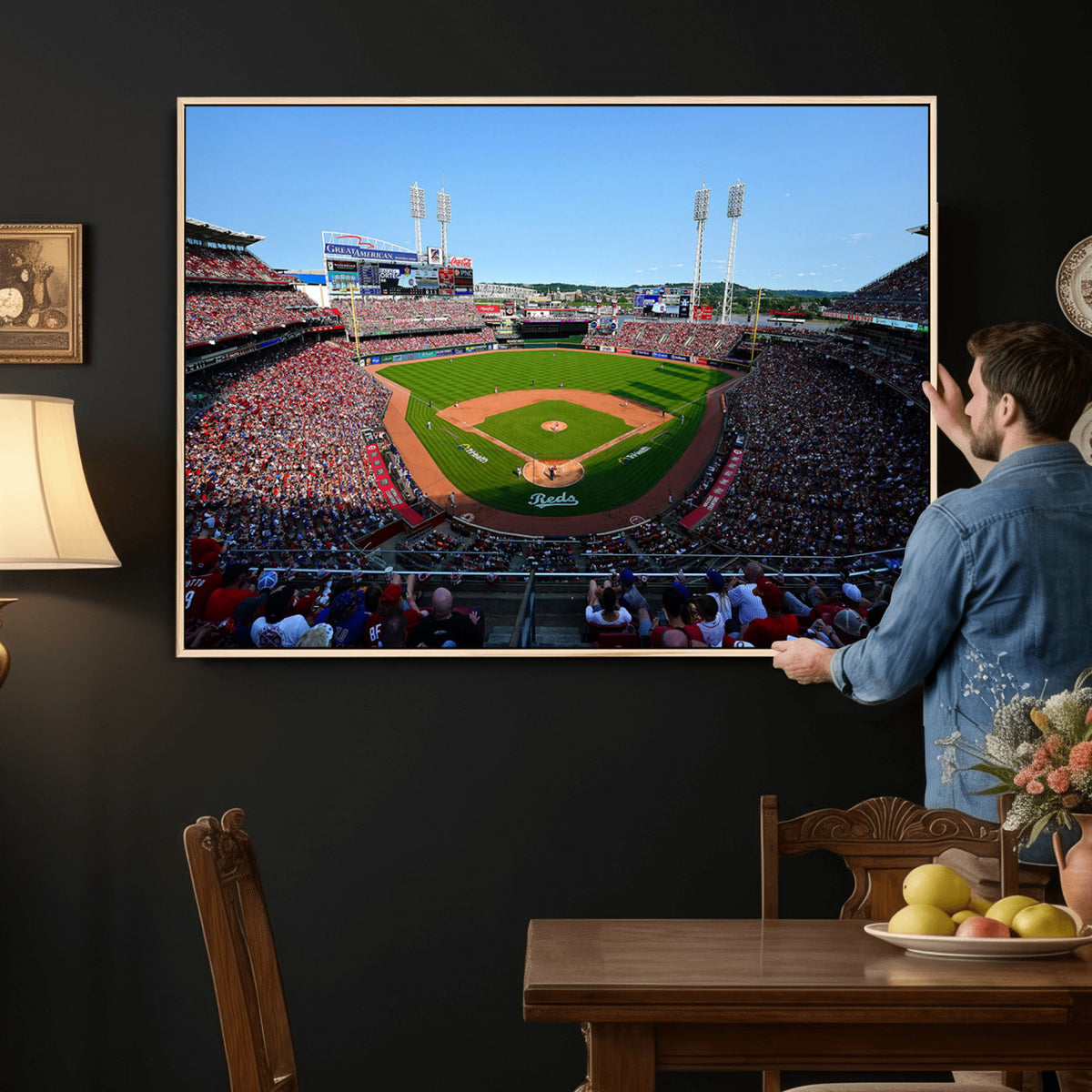 90998-MGV-CV-36X24 - Cincinnati Reds Baseball Canvas Print | Great American Ball Park Stadium Wall Art