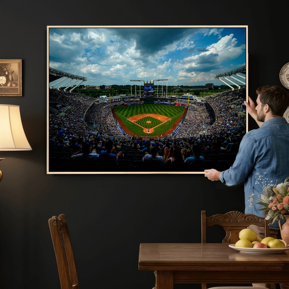 37127-MGV-CV-36X24 - 3-Panel Kauffman Stadium Wall Art Print | Large Kansas City Royals Baseball Canvas