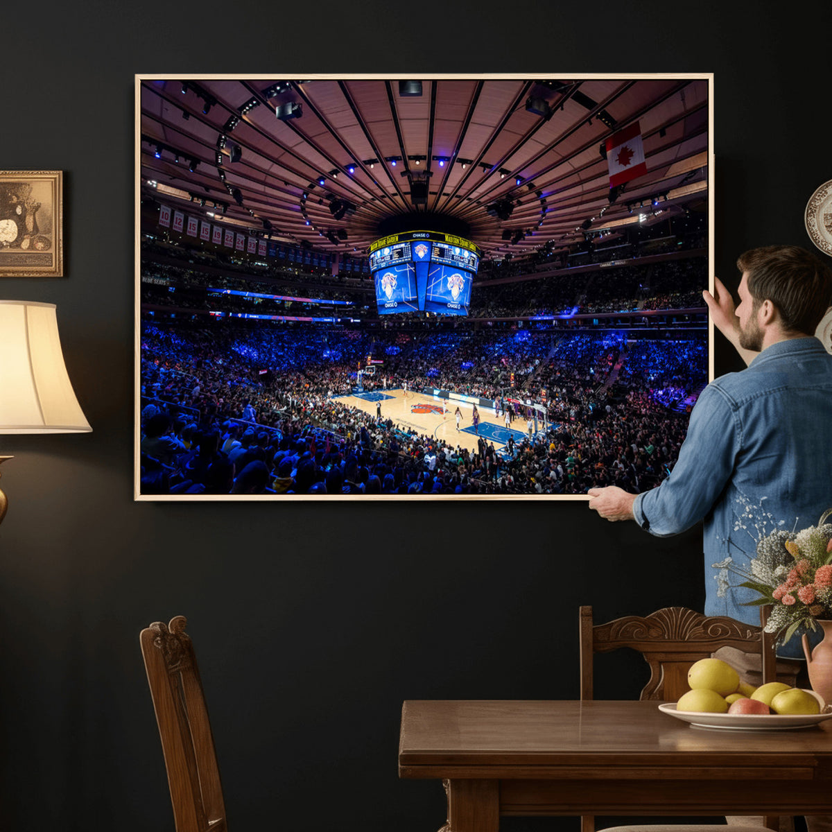 20491-MGV-CV-36X24 - Madison Square Garden Basketball Print Canvas, Basketball Game Triple Canvas Wall Art