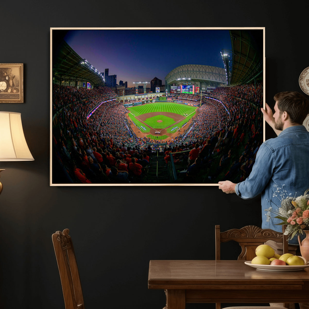 44322-MGV-CV-36X24 - Houston Astros Baseball Print Canvas, Houston Minute Maid Park Stadium Wall Art