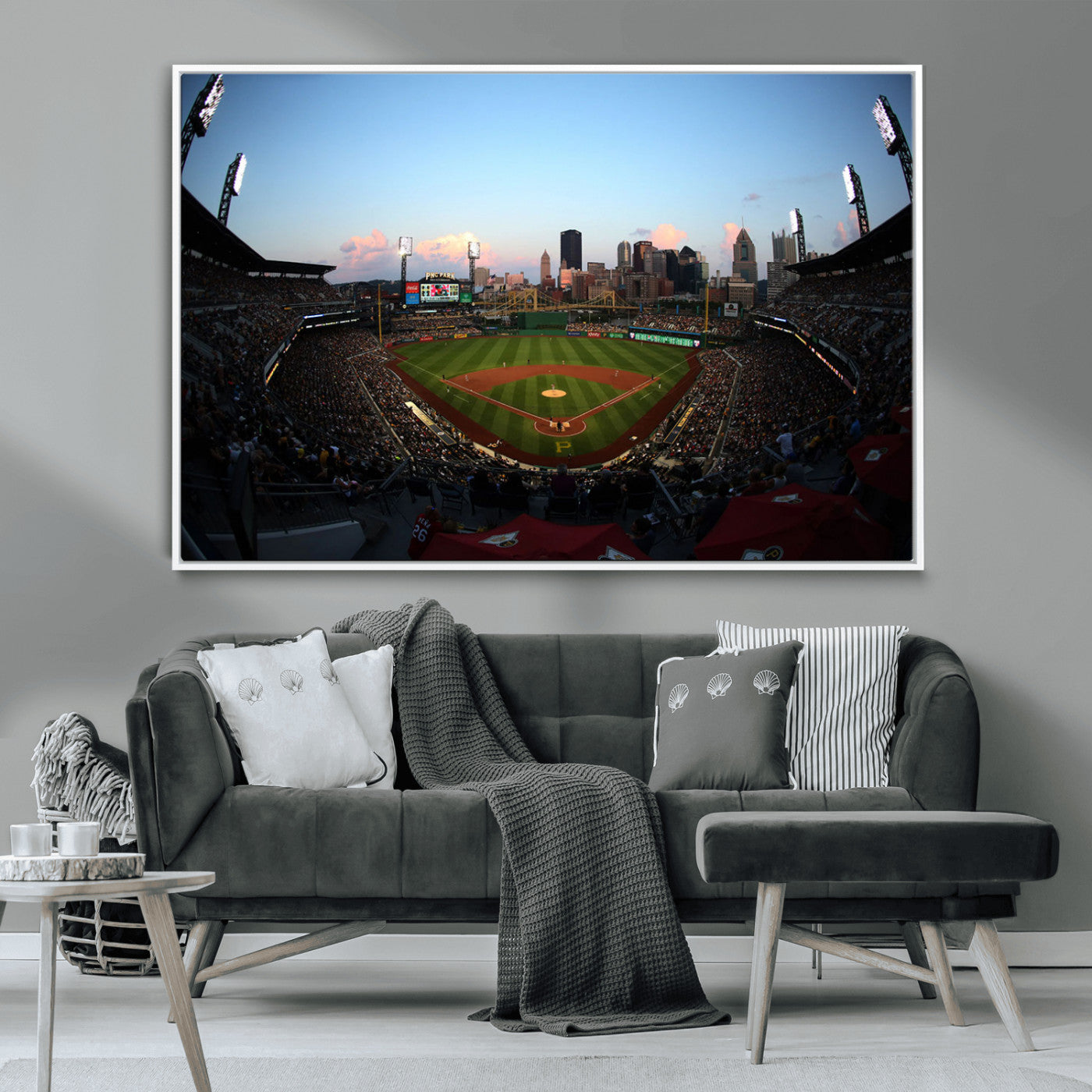 MGV-FC-36X24 - PNC Park Evening Game Triple Canvas Wall Art - Pittsburgh Pirates MLB Match - PNC Park Stadium Wall Art Canvas Print