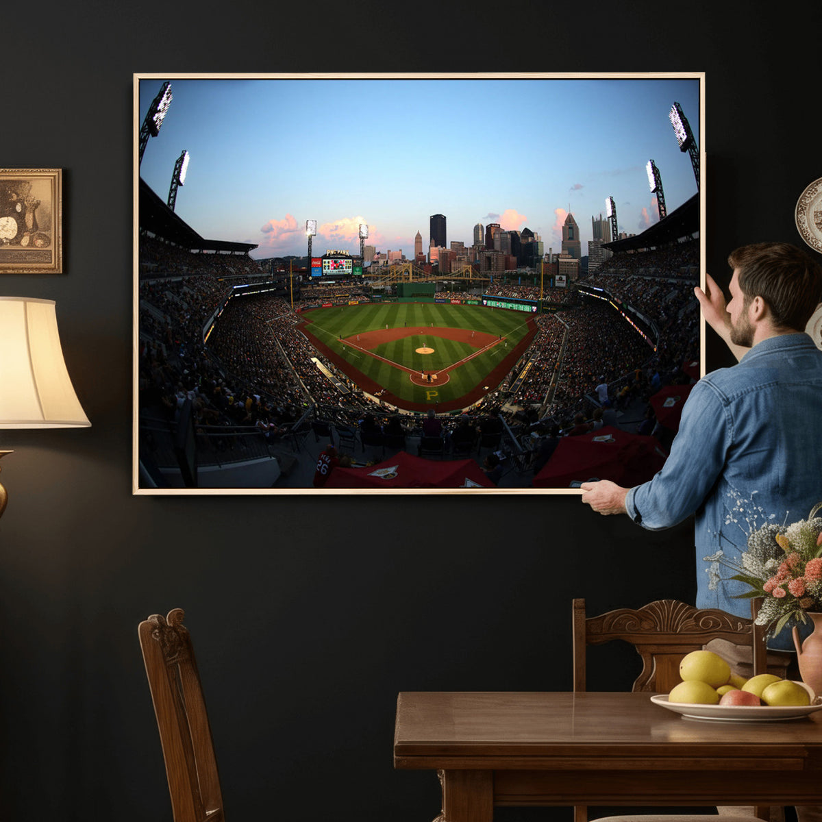 67670-MGV-CV-36X24 - PNC Park Evening Game Triple Canvas Wall Art | Pittsburgh Pirates MLB Stadium