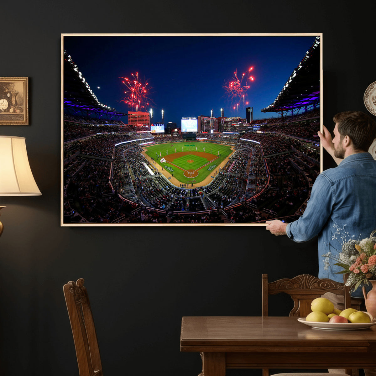 50582-MGV-CV-36X24 - Truist Park Atlanta Braves Baseball Stadium Wall Art Print | Large 3-Panel Canvas Print for Sports