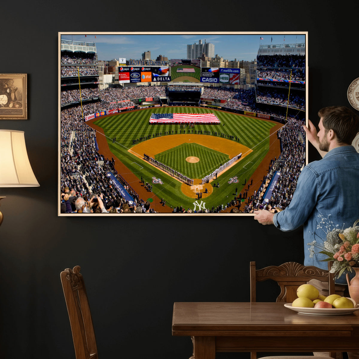 20879-MGV-CV-36X24 - Yankee Stadium New York Wall Art Print | 3-Panel Canvas Print of Yankees Baseball Stadium