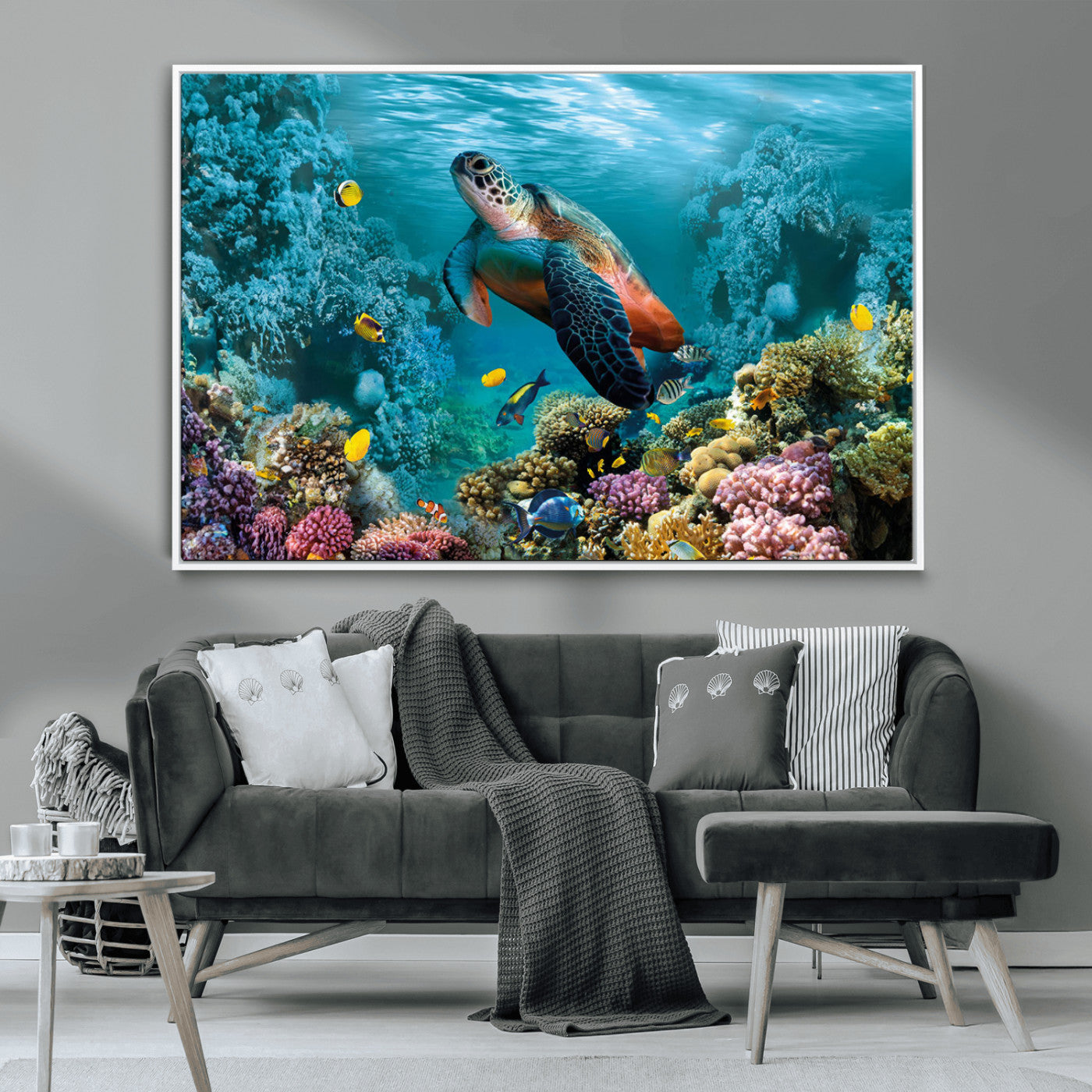 MGV-FC-36X24 - Sea Turtle and Coral Reef Triptych Wall Art – Vibrant Underwater Scene Canvas Set for Ocean Lovers and Coastal Decor – Ready to Hang 3-Panel Artwork