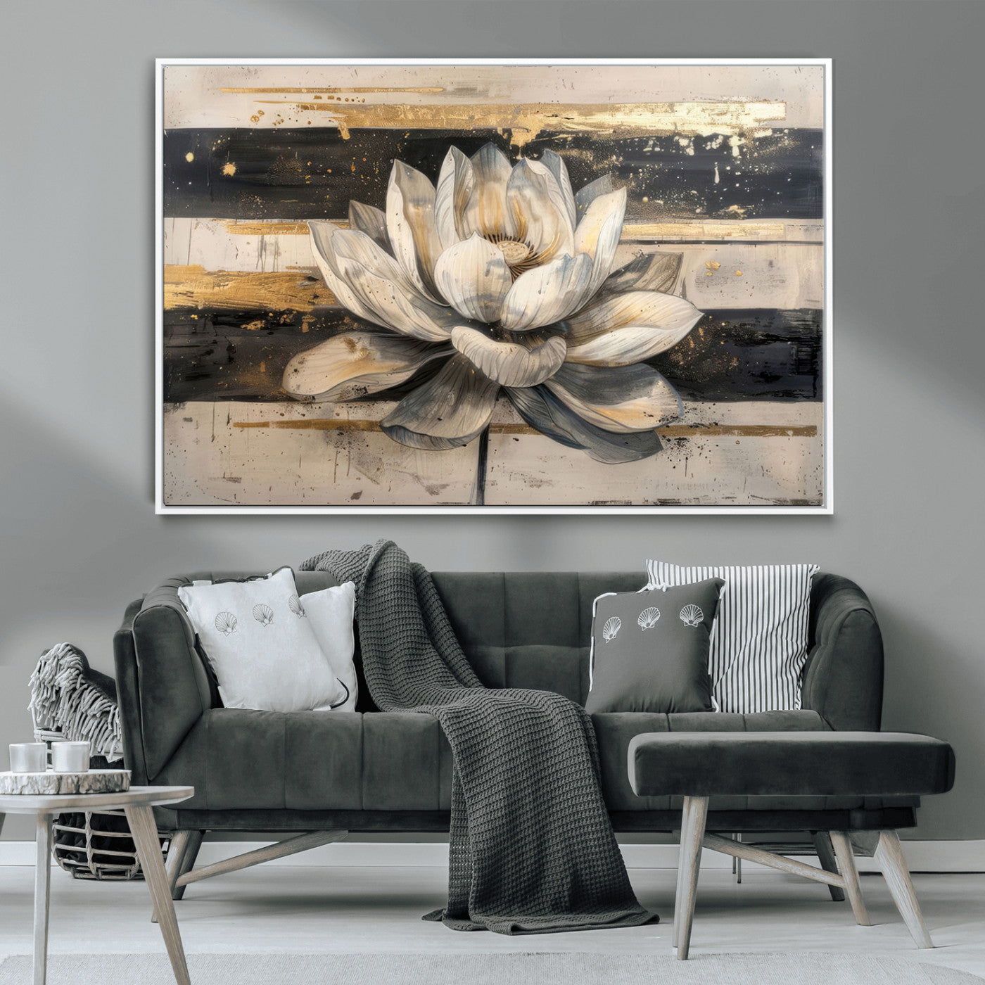 MGV-FC-36X24 - Abstract Lotus Flower Wall Art Canvas Print, Meditation Yoga Room Wall Art