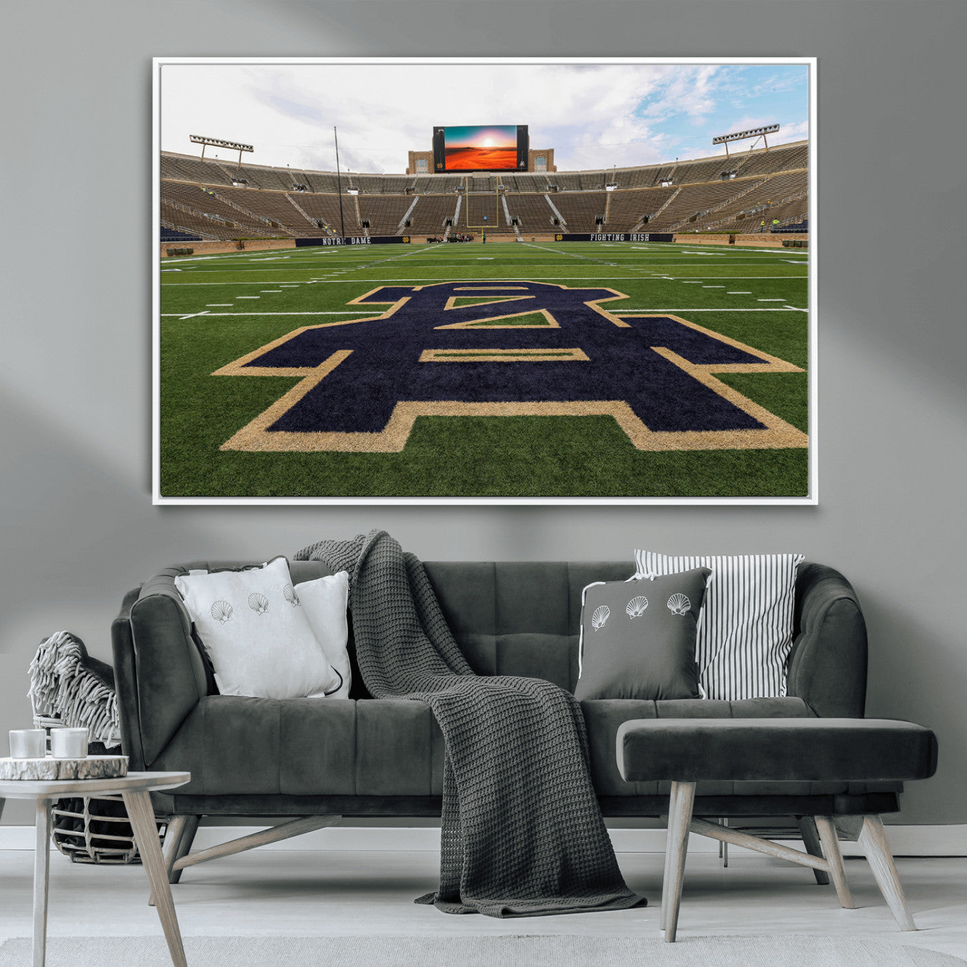 MGV-FC-36X24 - Notre Dame Stadium Giclee Canvas Print | Triptych Wall Art Featuring Iconic Notre Dame Football Field | Ready-to-Hang Sports Stadium Decor