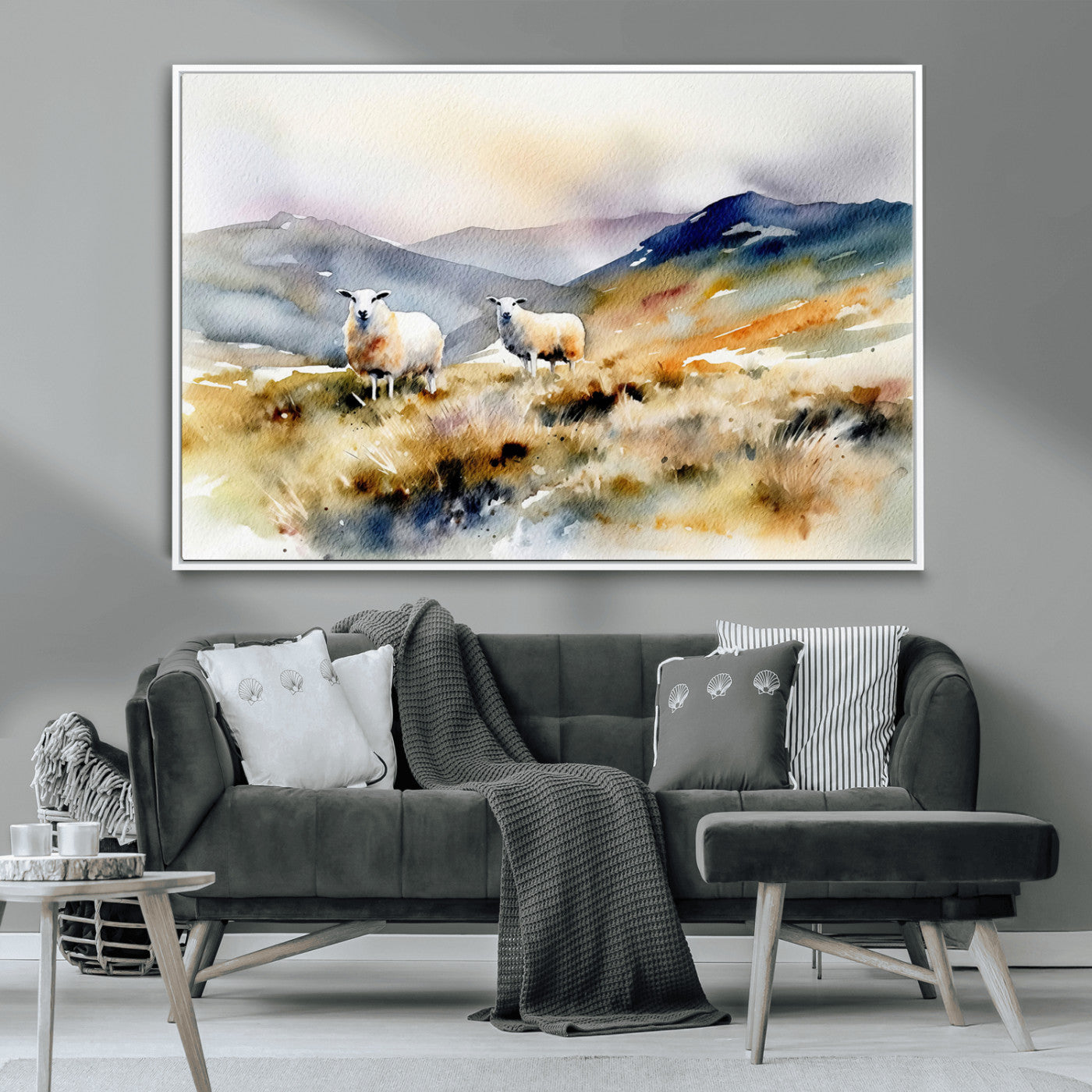 -Watercolor Sheep for Farmhouse Decor Wall Art Canvas Print, Mountain Wall Art Print