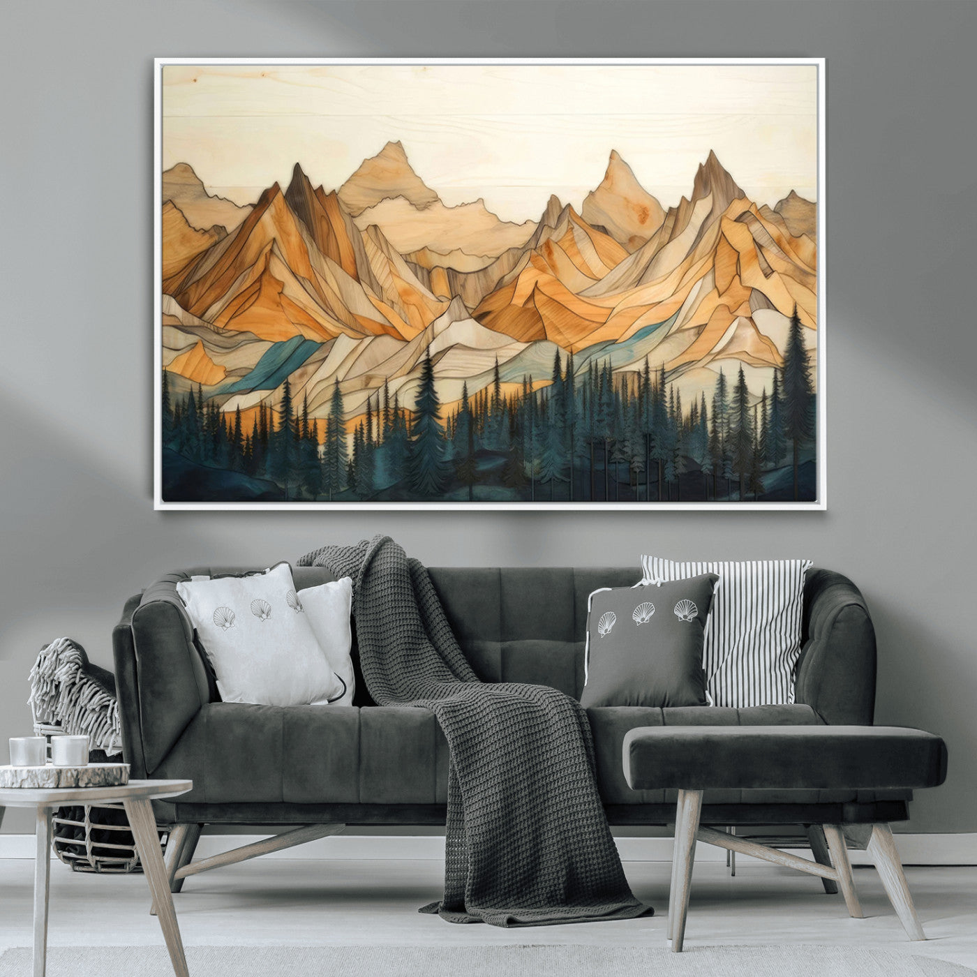 -Rustic Wood Mountain Wall Art Print | Triptych Giclee Print Featuring Handcrafted Forest and