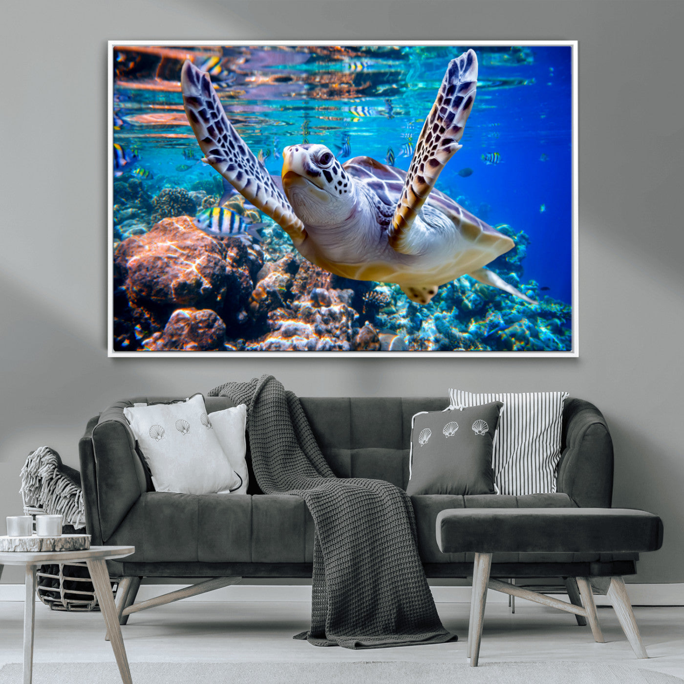 MGV-FC-36X24 - Underwater Sea Turtle Wall Art Canvas Print – Vibrant Ocean Coral Reef Décor, Ready to Hang