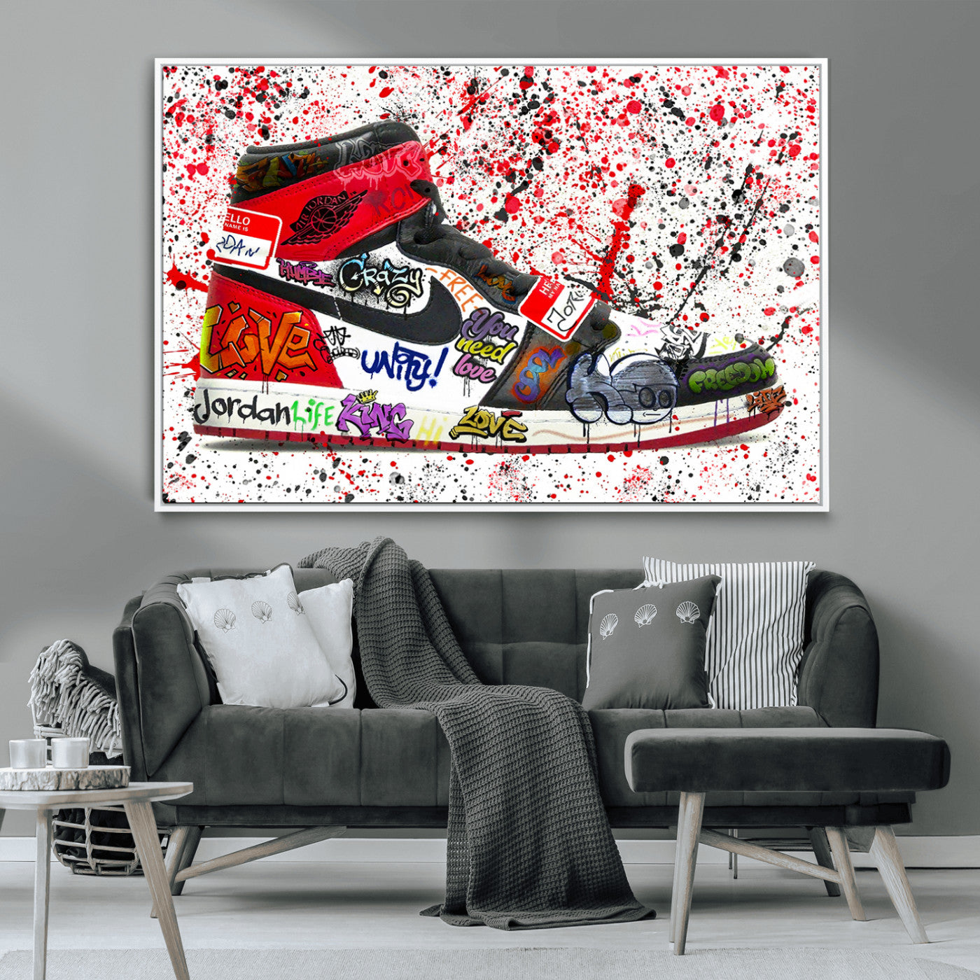 MGV-FC-36X24 - Jordan Shoes Graffiti Wall Art Canvas Print- Jordan Graffiti Canvas Wall Art - Framed Perfect for Sneaker heads and Urban Art Lovers