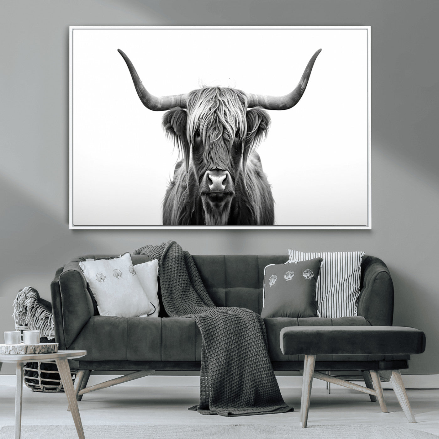 MGV-FC-36X24 - Highland Wall Art Canvas Print – Minimalist Black and White Farmhouse Décor, Ready to Hang