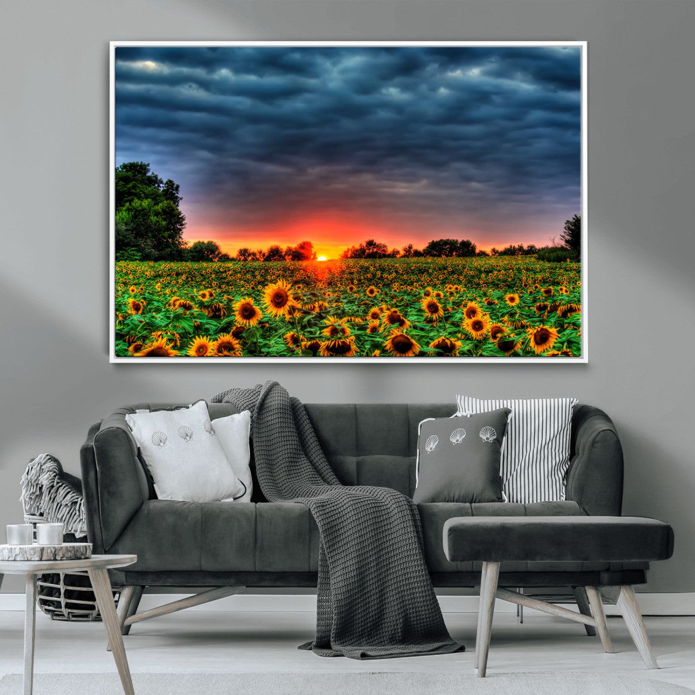 MGV-FC-36X24 - Golden Sunflower Field at Sunset – Breathtaking Sky and Vibrant Flowers, Ready to Hang Wall Art