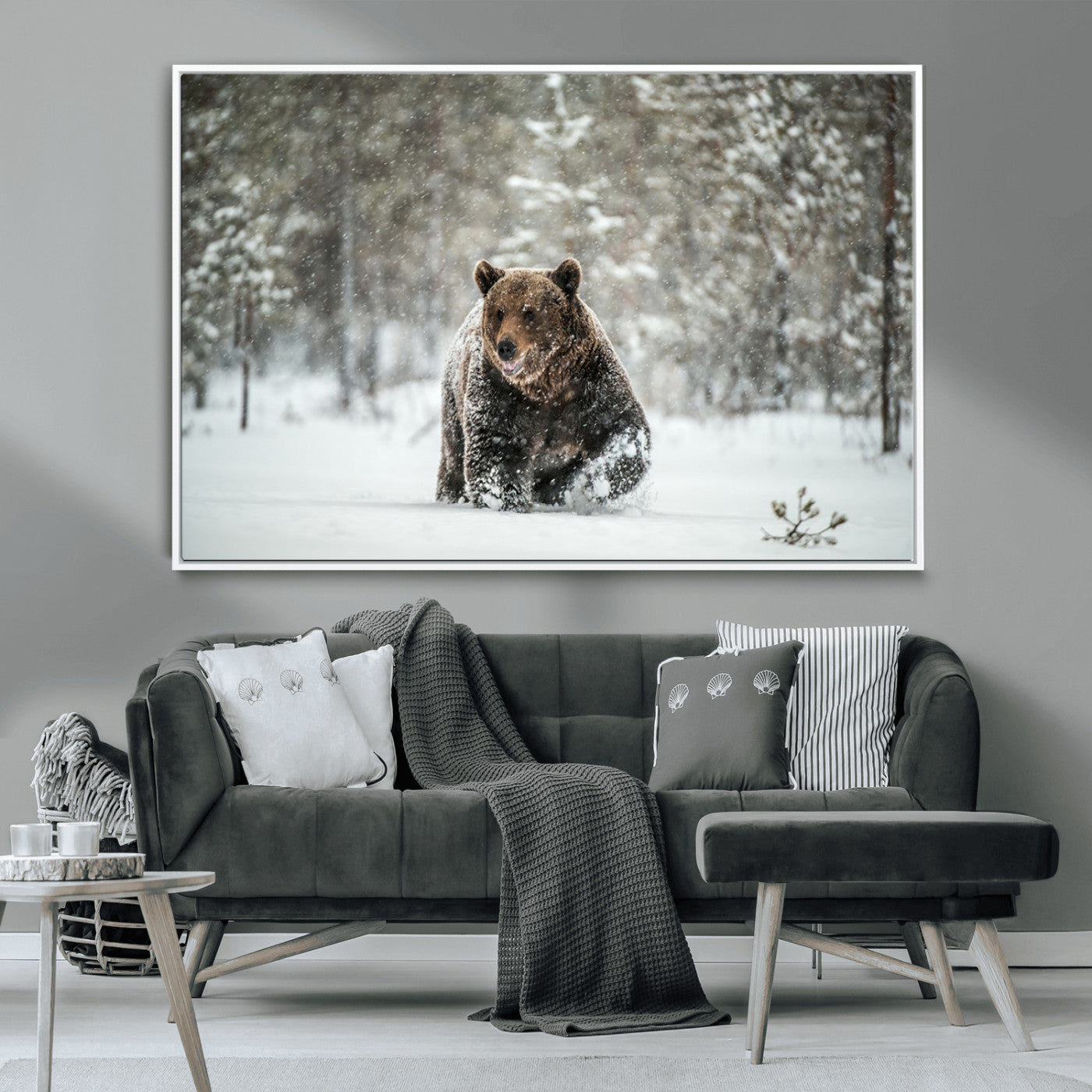 MGV-FC-36X24 - Wall Art Canvas Print – Grizzly Bear in Snowy Forest Powerful Presence Snowy Wilderness Wild Beauty
