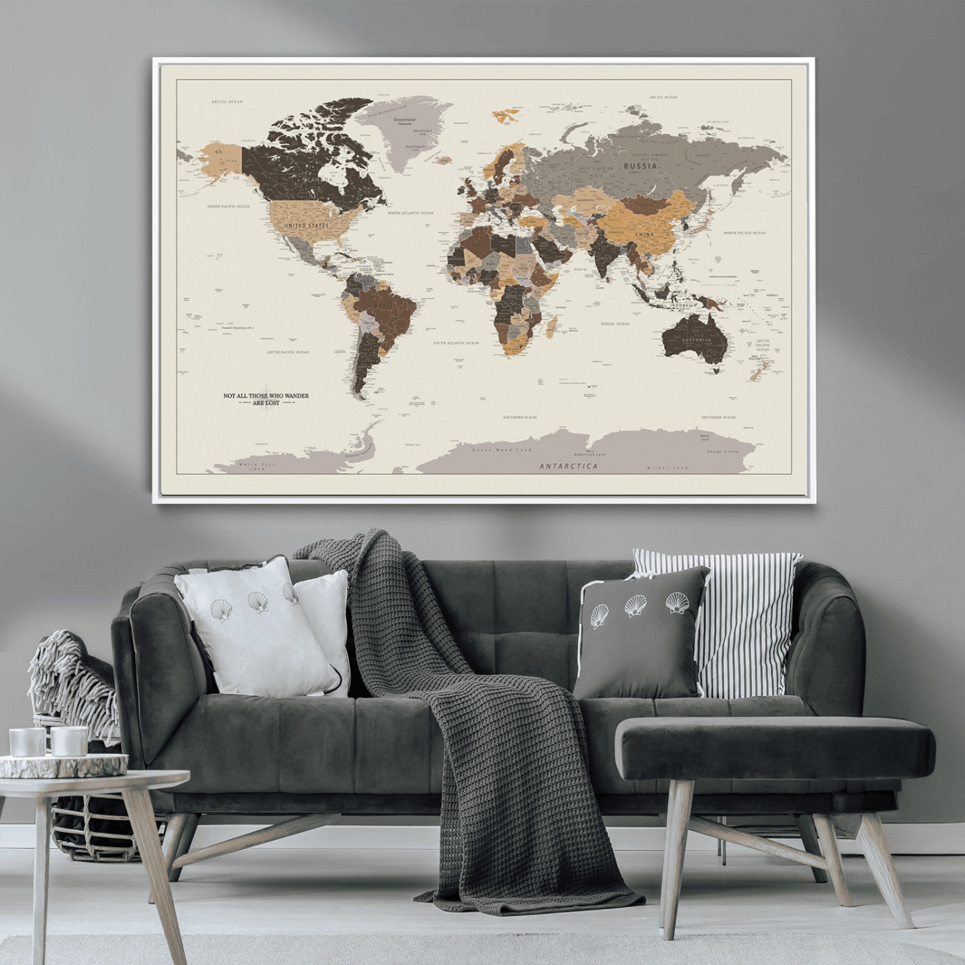 MGV-FC-36X24 - Push Pin World Map Canvas Print – Framed Wall Art for Couples to Track Their Travels – Anniversary