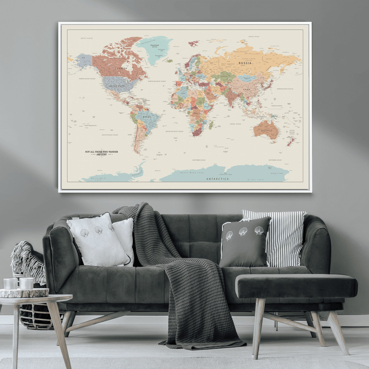 MGV-FC-36X24 - Push Pin World Map Canvas Print – Framed Wall Art for Couples to Track Their Travels – Anniversary