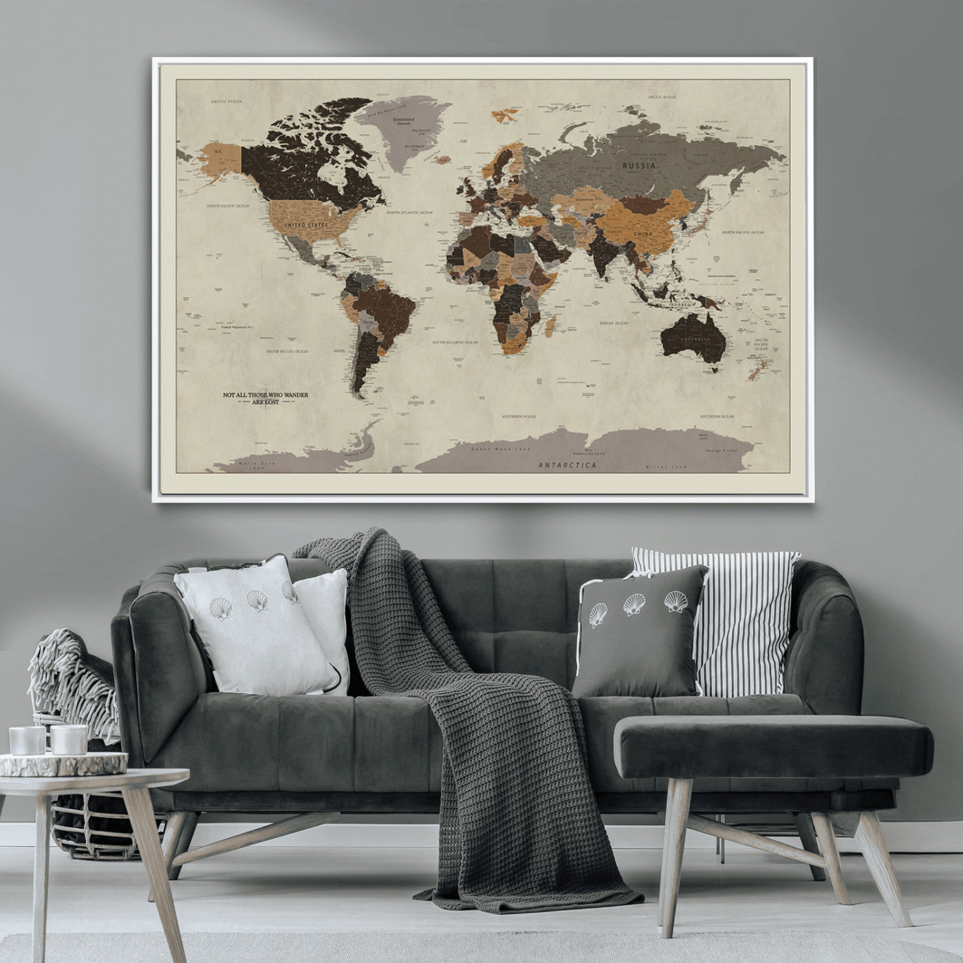 MGV-FC-36X24 - Push Pin World Map Canvas Print – Framed Wall Art for Couples to Track Their Travels – Anniversary