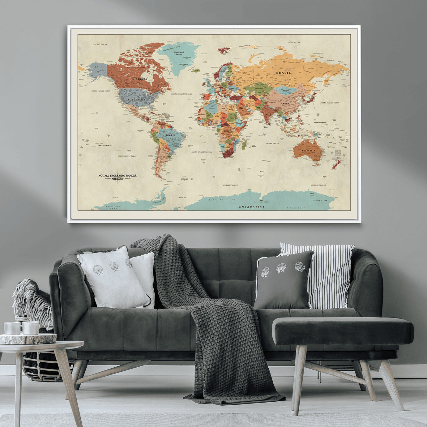 MGV-FC-36X24 - Push Pin World Map Canvas Print – Framed Wall Art for Couples to Track Their Travels – Anniversary