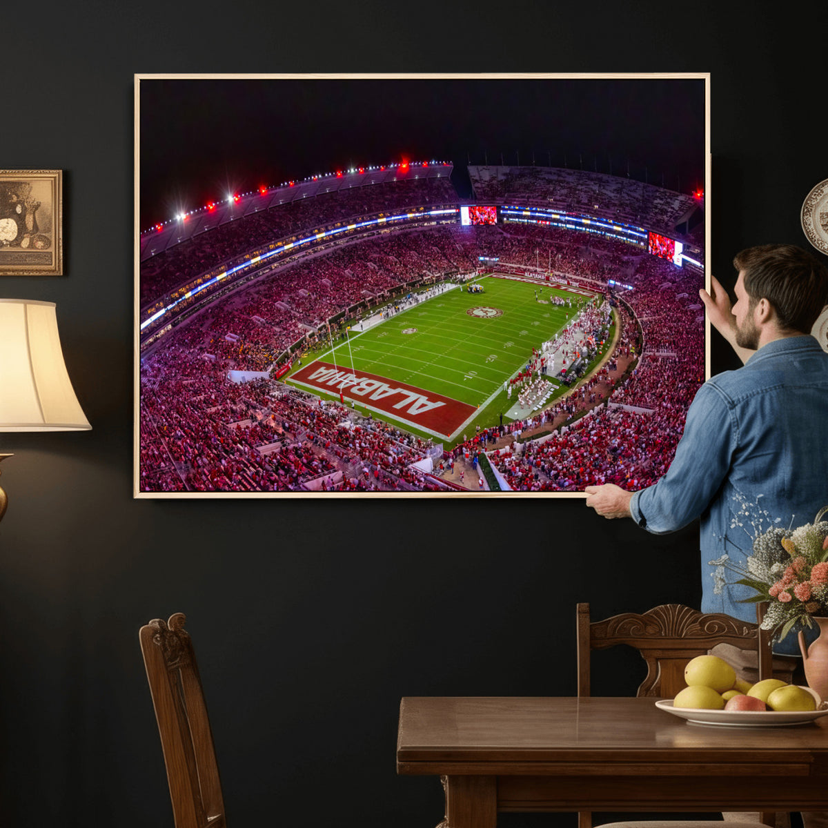 11343-MGV-CV-36X24 - Bryant-Denny Stadium Night Game Triple Canvas Wall Art | Alabama Crimson Tide Football