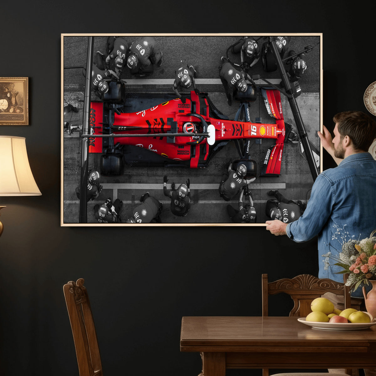 99356-MGV-CV-36X24 - Ferrari Pit Stop Canvas Wall Art | Precision and Speed