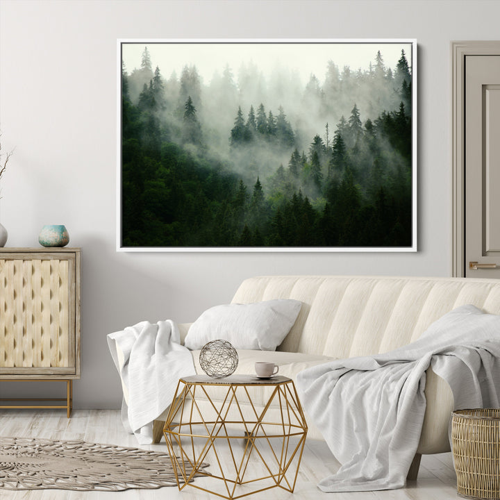 Misty Forest Wall Art Canvas Print - Foggy Forest Landscape Canvas Wall Art – Serene Triptych Nature Print – Woodland Landscape Decor