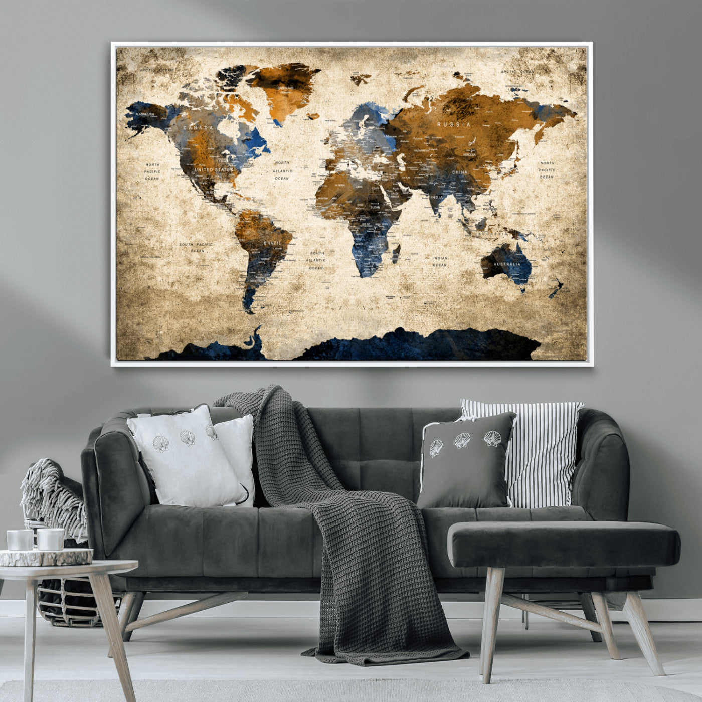 MGV-FC-36X24 - World Map Canvas Print – Framed Wall Art Anniversary Gift or Home Adventure Decor
