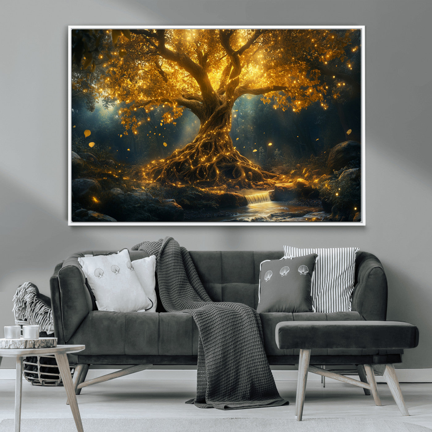 MGV-FC-36X24 - Golden Tree of Life Canvas Wall Art Print - Majestic Glowing Tree Wall Art Print