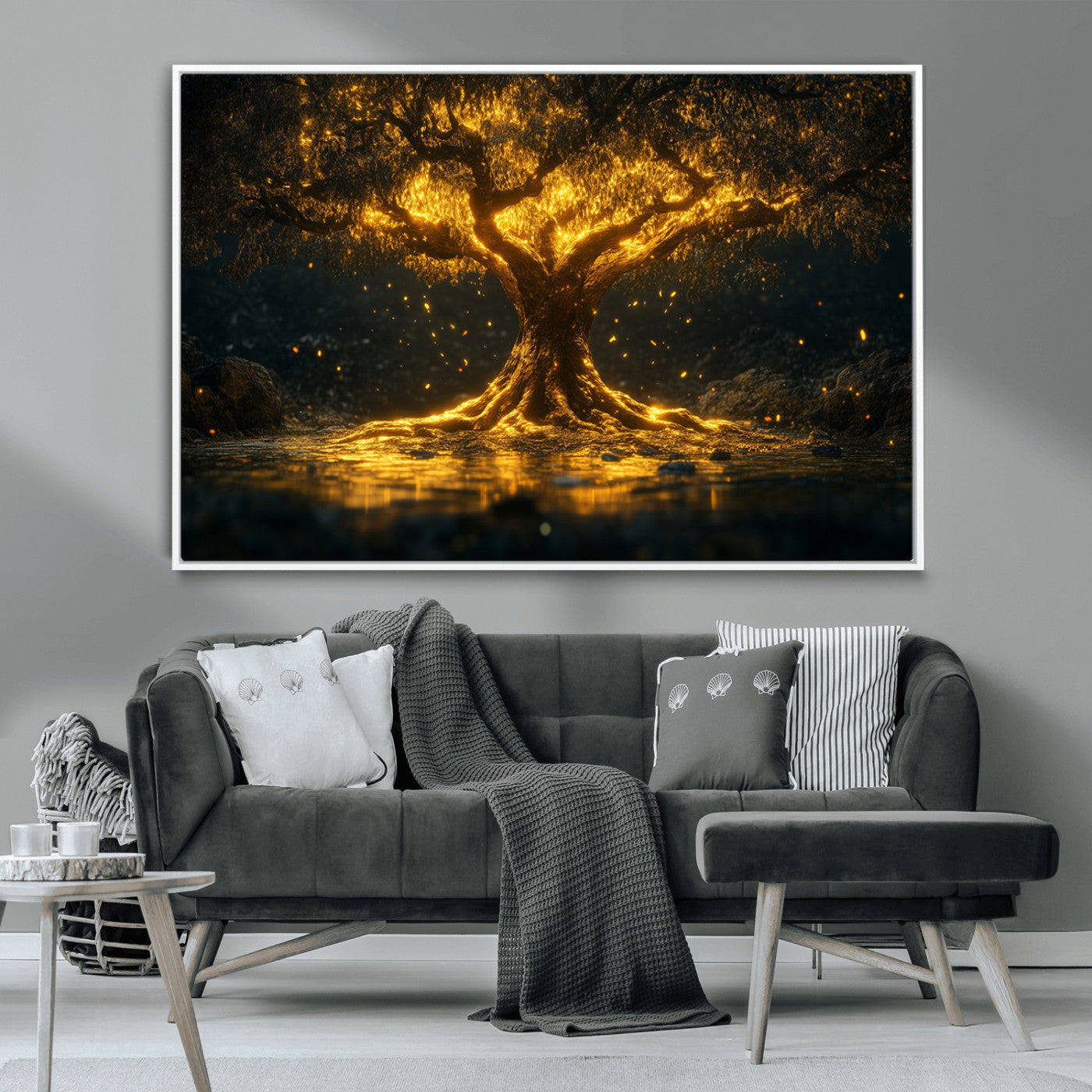 MGV-FC-36X24 - Golden Tree of Life Canvas Wall Art Print - Majestic Glowing Tree Wall Art Print