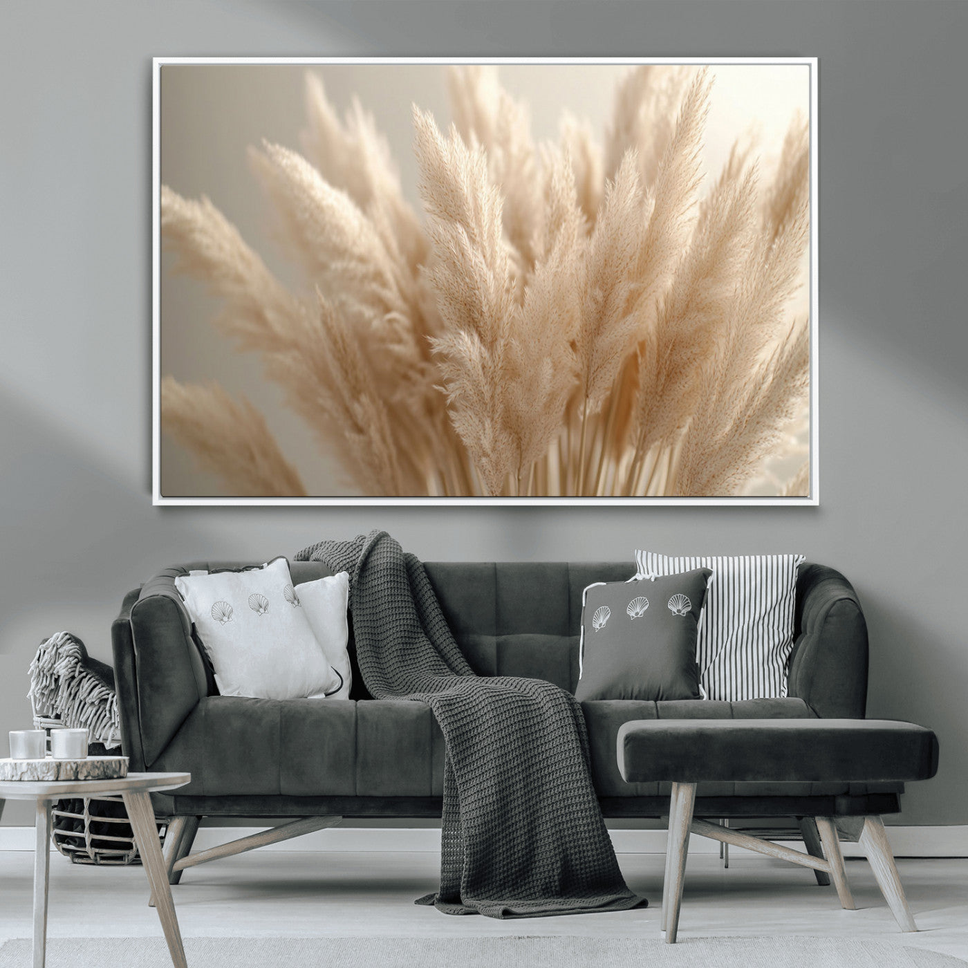 MGV-FC-36X24 - Pampas Grass Canvas Wall Art - Elegant Neutral Decor for Living Room, Boho Minimalist Artwork, Ready
