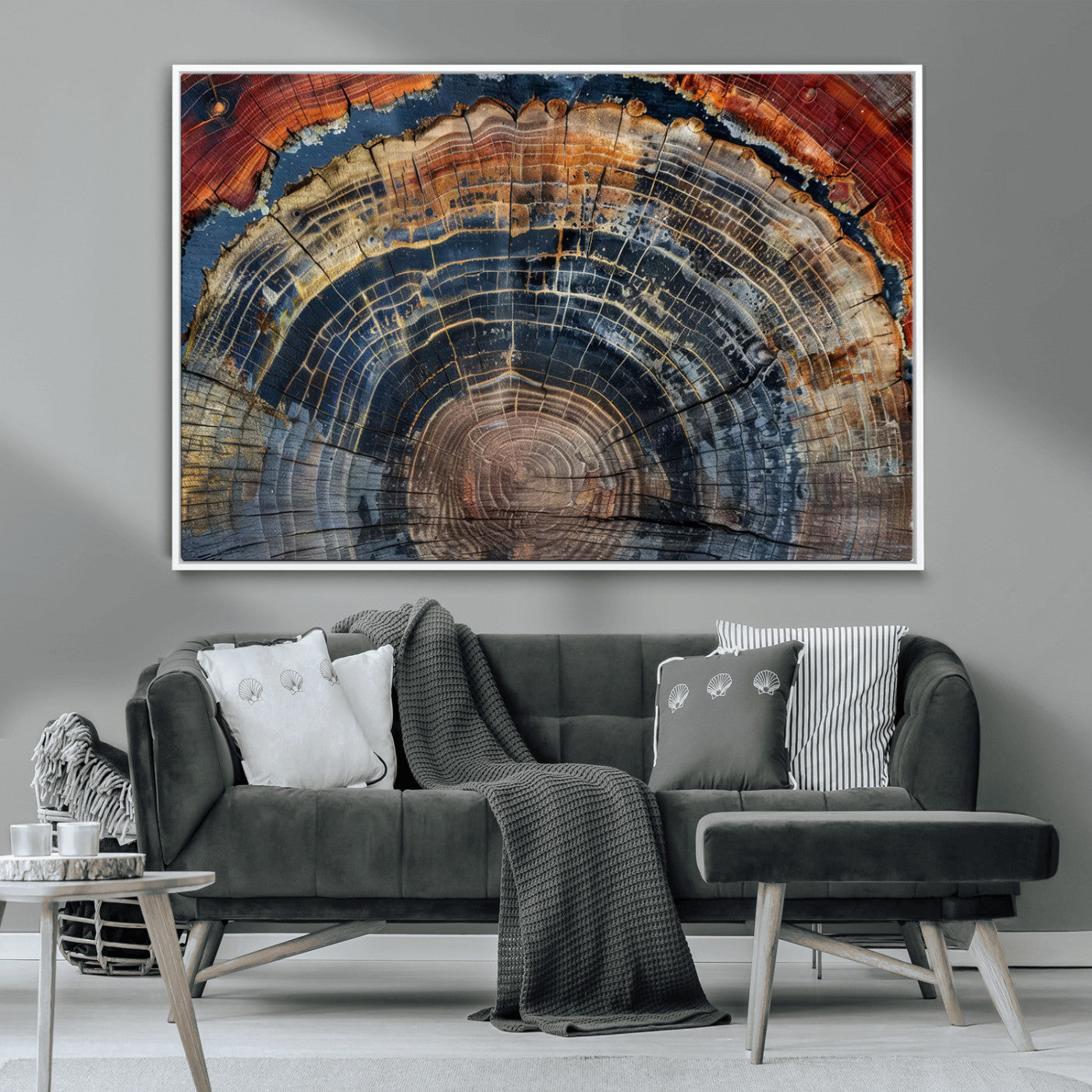 MGV-FC-36X24 - Abstract Tree Ring Wall Art, Colorful Framed Tree Ring Wall Decor, Minimalist Home Canvas Art,