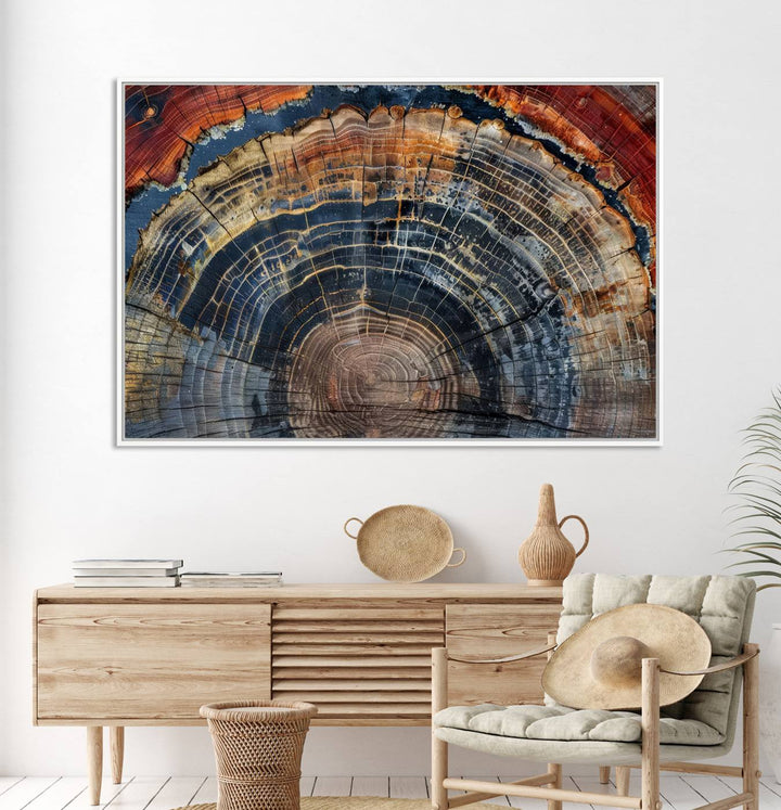 Abstract Tree Ring Wall Art, Colorful Framed Tree Ring Wall Decor, Minimalist Home Canvas Art, Modern Farmhouse Decor