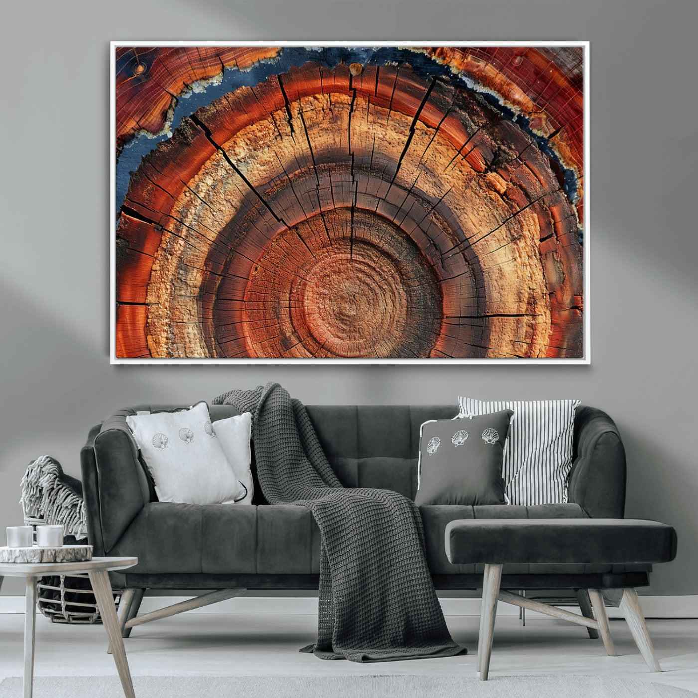 MGV-FC-36X24 - Abstract Tree Ring Art, Colorful Tree Ring Wall Decor, Minimalist Home Canvas Art, Modern Farmhouse
