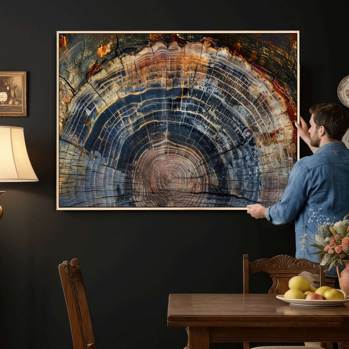 16193-MGV-CV-36X24 - Framed Wood Tree Ring Wall Art - Abstract Colorful Wood Ring Wall Decor for Minimalist Home Decor