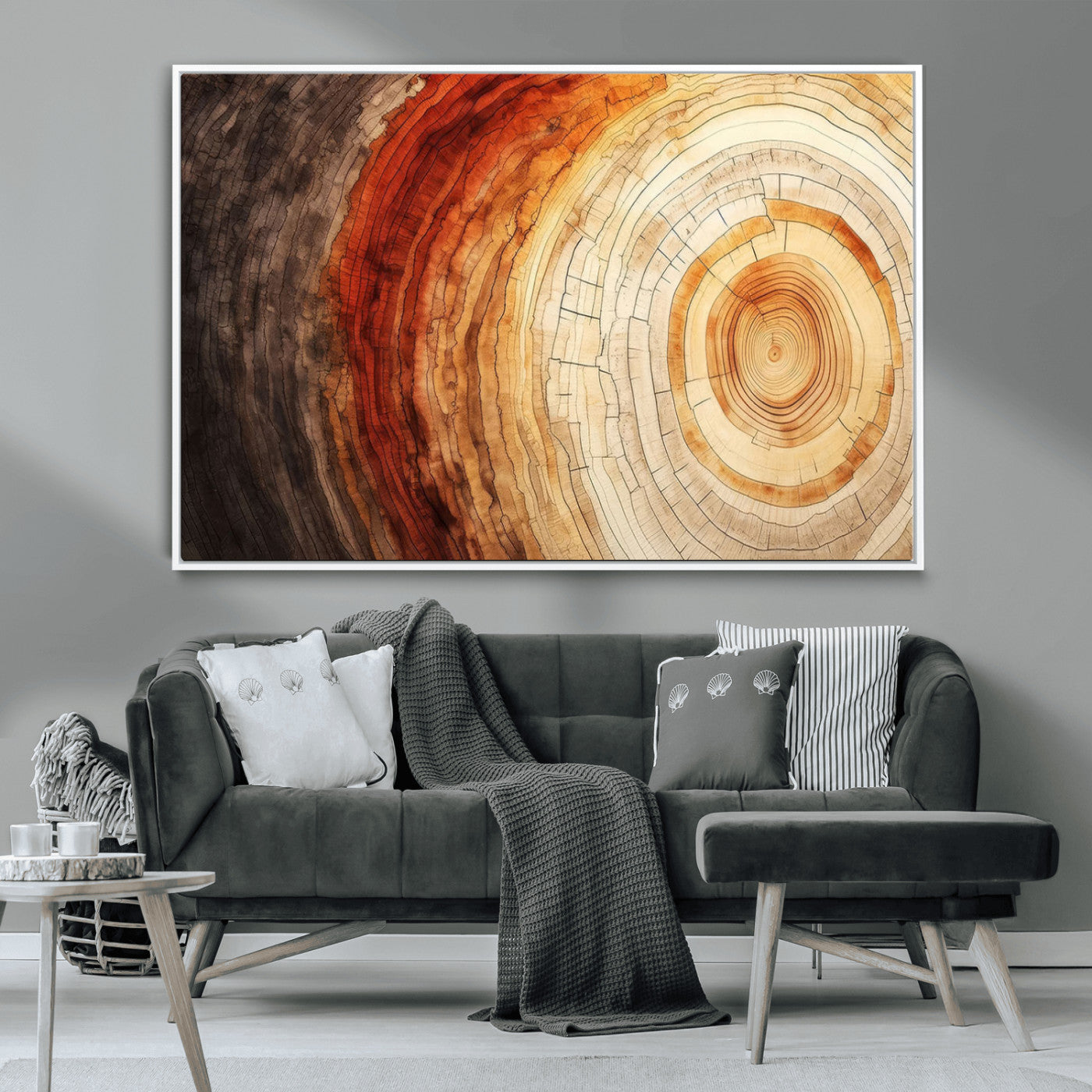 MGV-FC-36X24 - Tree Ring Print on Canvas Wall Art, Tree Stump Print, Wood Wall Art Living Room, Abstract Natural