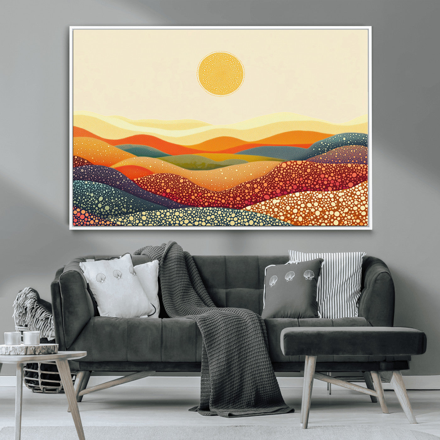 MGV-FC-36X24 - YAYOI KUSAMA Colorful Dot Art Landscape Canvas - Framed Abstract Pointillism Inspired by Nature with