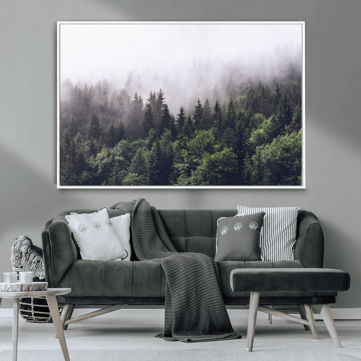 MGV-FC-36X24 - Misty Forest Wall Art | Foggy Forest Canvas Print | Large Nature-Inspired Misty Tree Landscape for