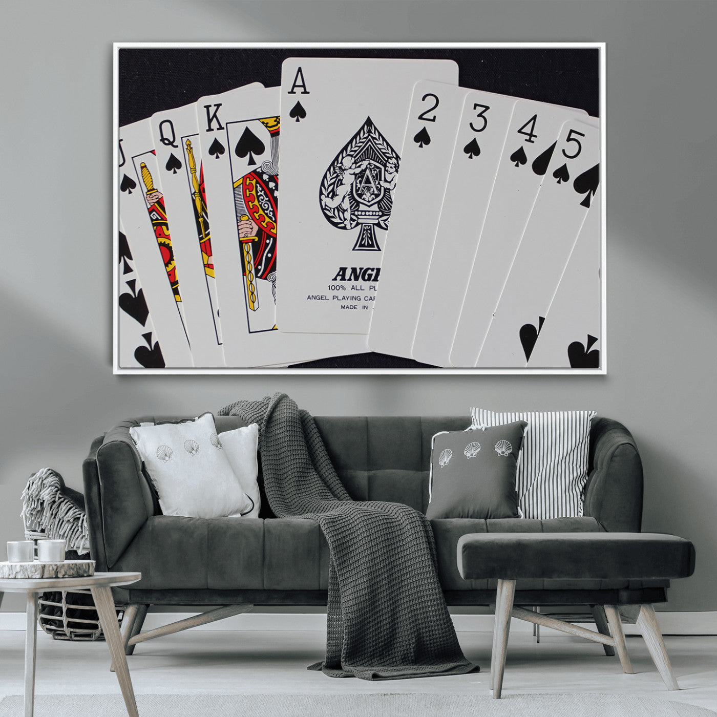 MGV-FC-36X24 - Poker Wall Art - Playing Cards Canvas Wall Art Print - Ace of Spades and Royal Flush Design, Perfect
