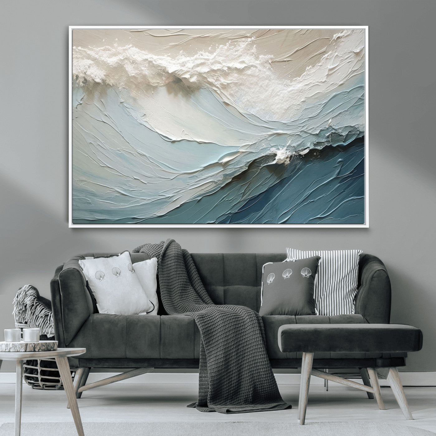 MGV-FC-36X24 - Waves Abstract Wall Art Print, Modern Framed Abstract Canvas Print, Abstract Painting for Living