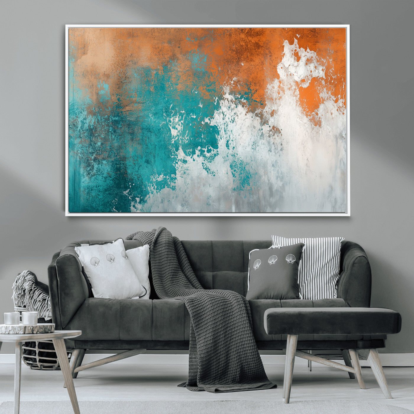 MGV-FC-36X24 - Vintage Abstract Print - Bold Teal and Orange Canvas Wall Art - Retro-Vintage Abstract Orange Canvas