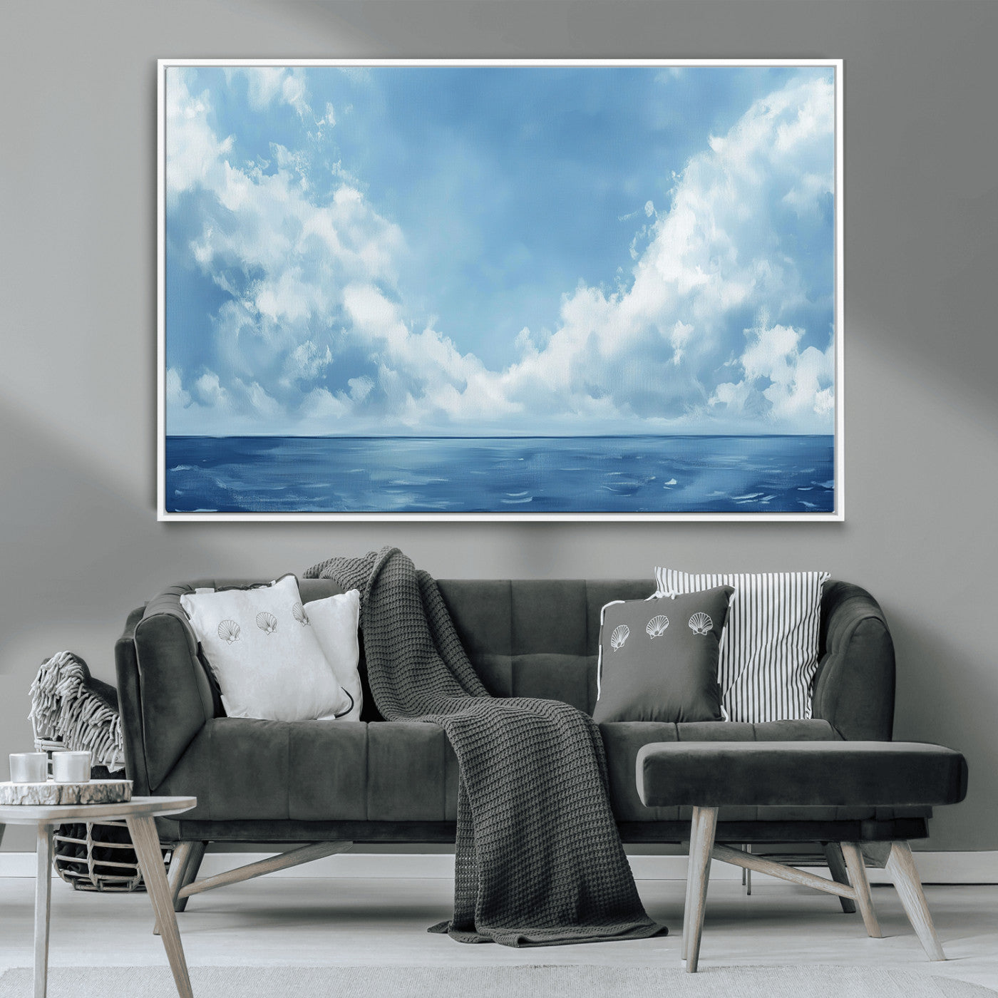 MGV-FC-36X24 - Abstract Ocean Print Artwork- Serene Blue Ocean Canvas Wall Art - Minimalist Ocean and Sky Canvas