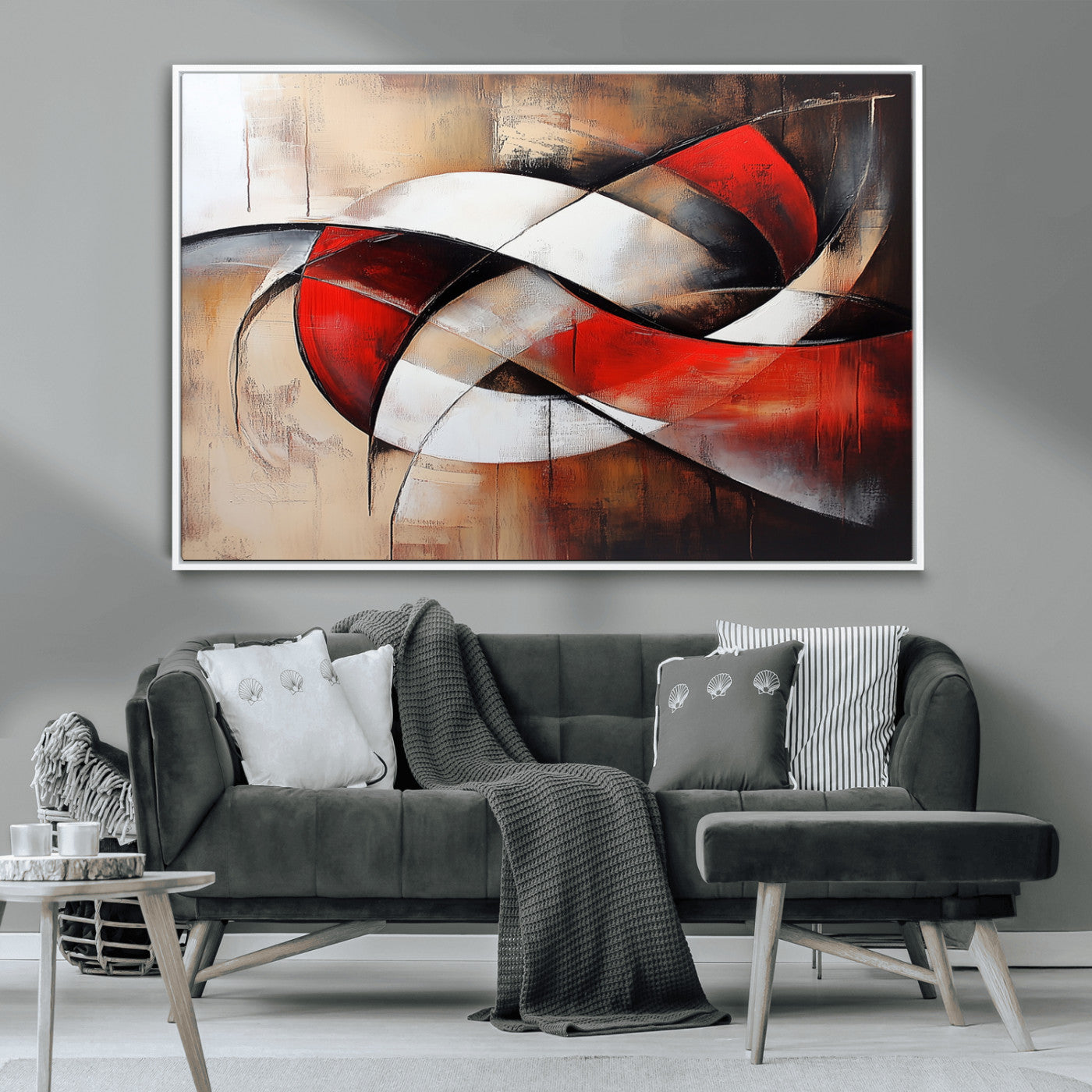 MGV-FC-36X24 - Abstract Wall Art - Modern Red and White Canvas Wall Art Print - Bold Geometric Abstract Canvas for