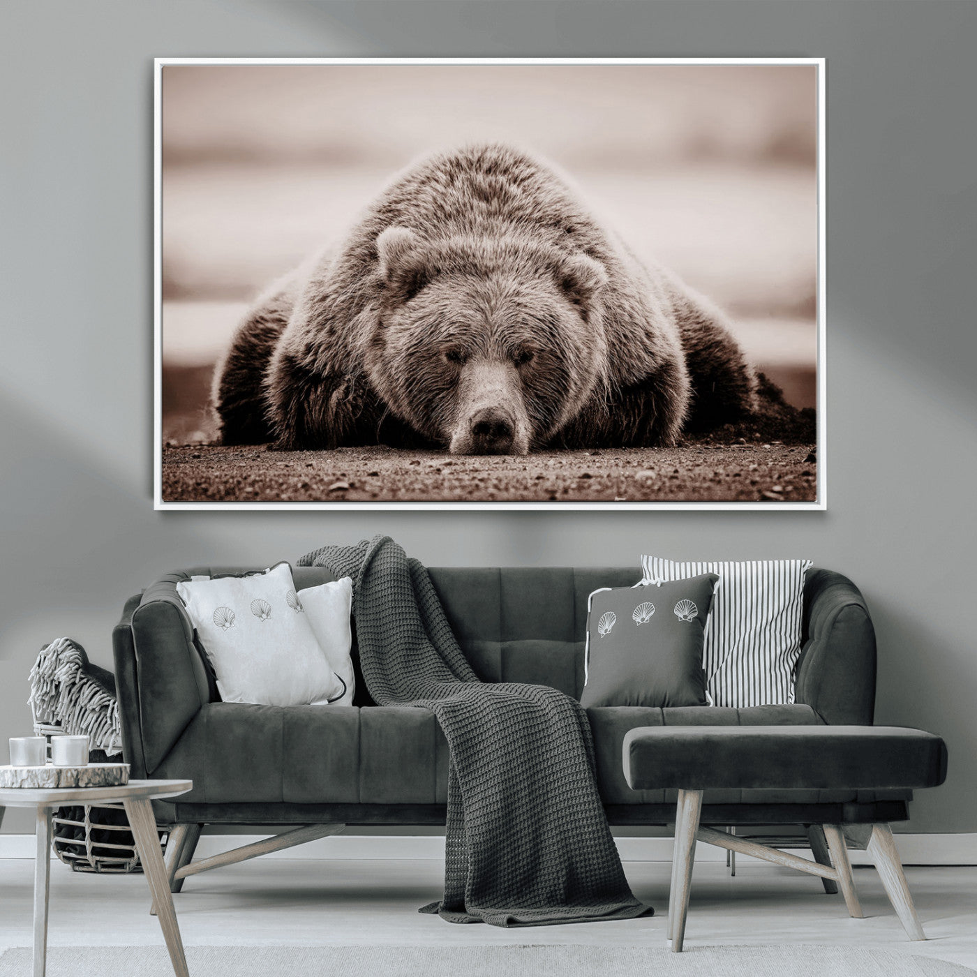 MGV-FC-36X24 - Grizzly Bear Wall Art Print - Bear Canvas Wall Art - Rustic Bear Portrait Canvas Print for Cabin